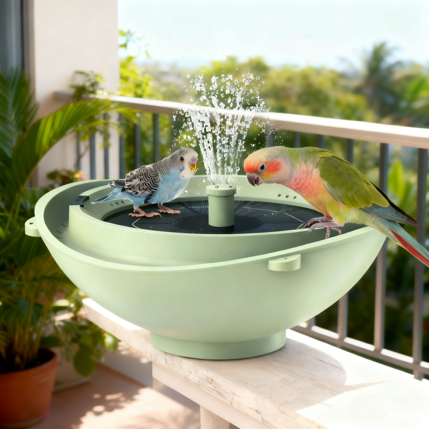 Bagno solare per uccelli Rywell con sistema automatico di riciclo e filtraggio dell'acqua