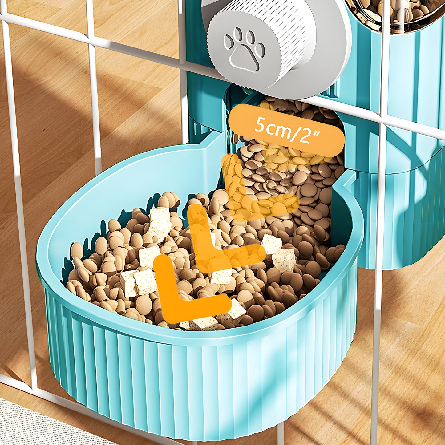 Rywell Distributore automatico di cibo e acqua sospeso, mangiatoia per conigli, porcellini d'India, bottiglia d'acqua, mangiatoia per furetti, porcellini d'India, conigli, accessori per gabbie (blu, 520 ml + 1200 ml)