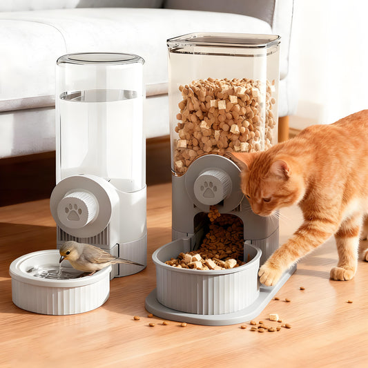 Rywell Hanging Automatic Food Water Dispenser,Rabbit Feeder Guinea Pig Water Bottle Food Feeder for Ferret Guinea Pig Rabbit Bunny Cage Accessories (Grey, 520ml+1200ml)