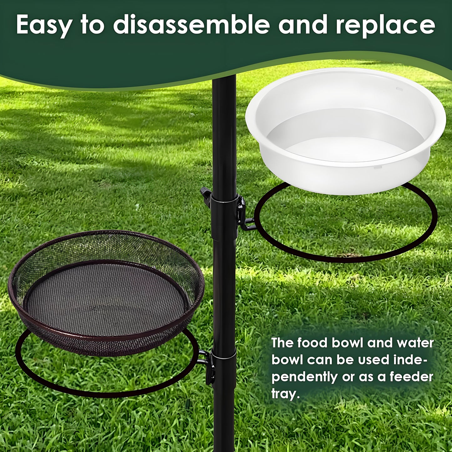 Rywell Deck Bird Feeder & Water Bath – Detachable Balcony & Porch Railing Tray with Metal Mesh and Water Bowl for Attracting Birds