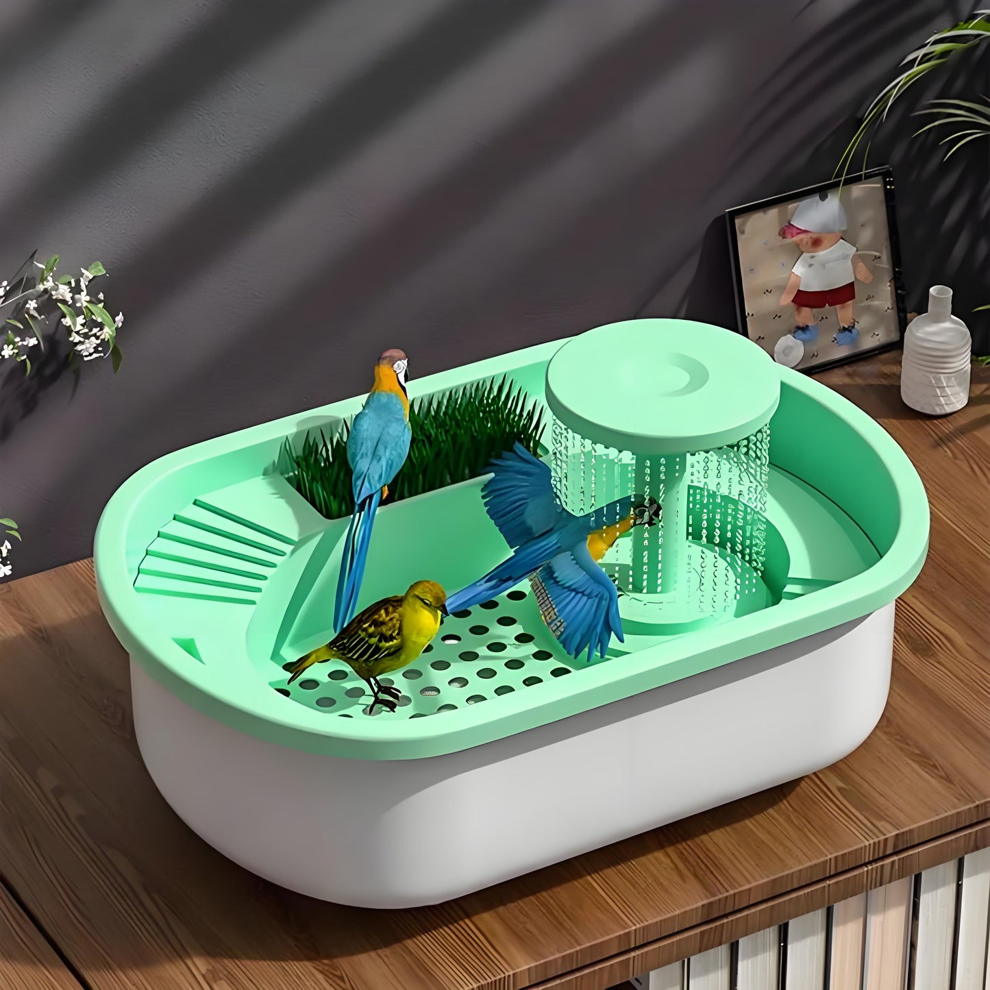 Rywell Pet Parrot Bathtub Automatic Circulation Little Bird Bathing Artifact