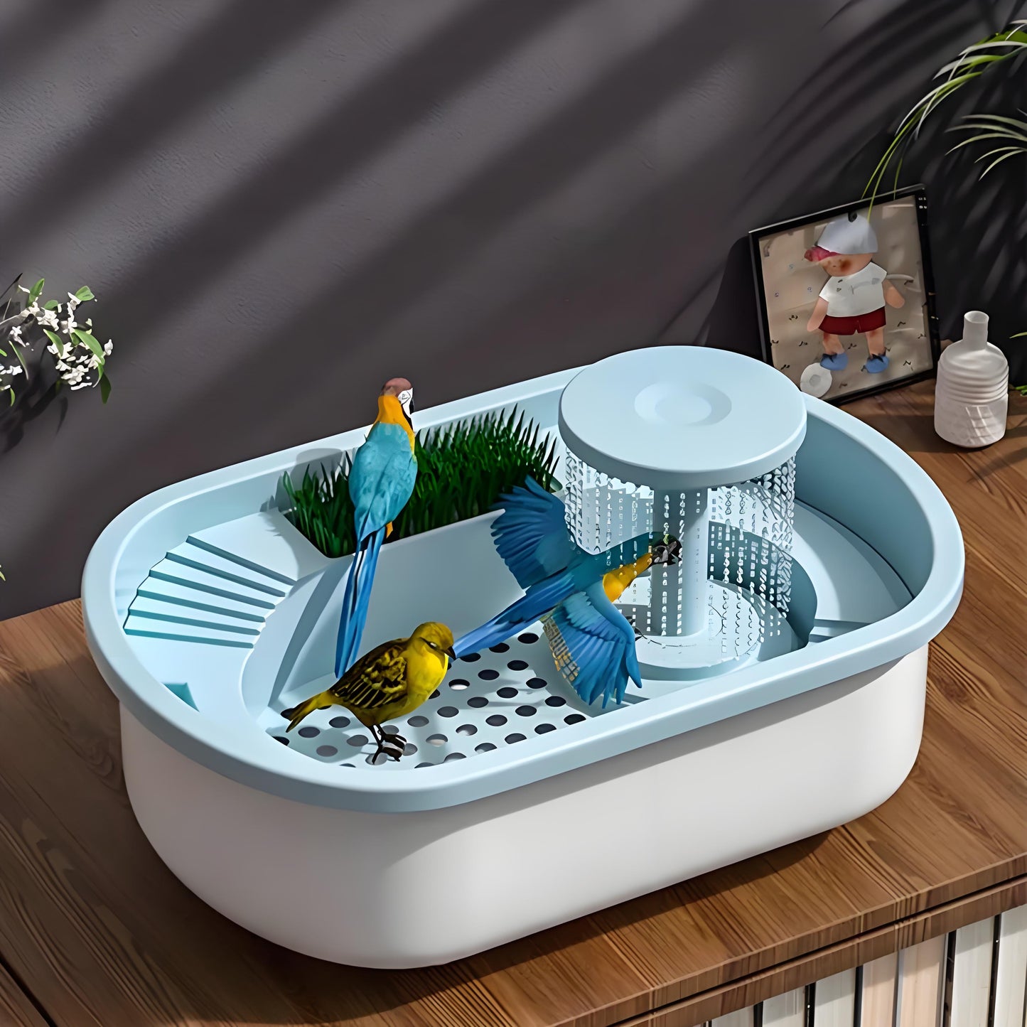 Rywell Pet Parrot Bathtub Automatic Circulation Little Bird Bathing Artifact