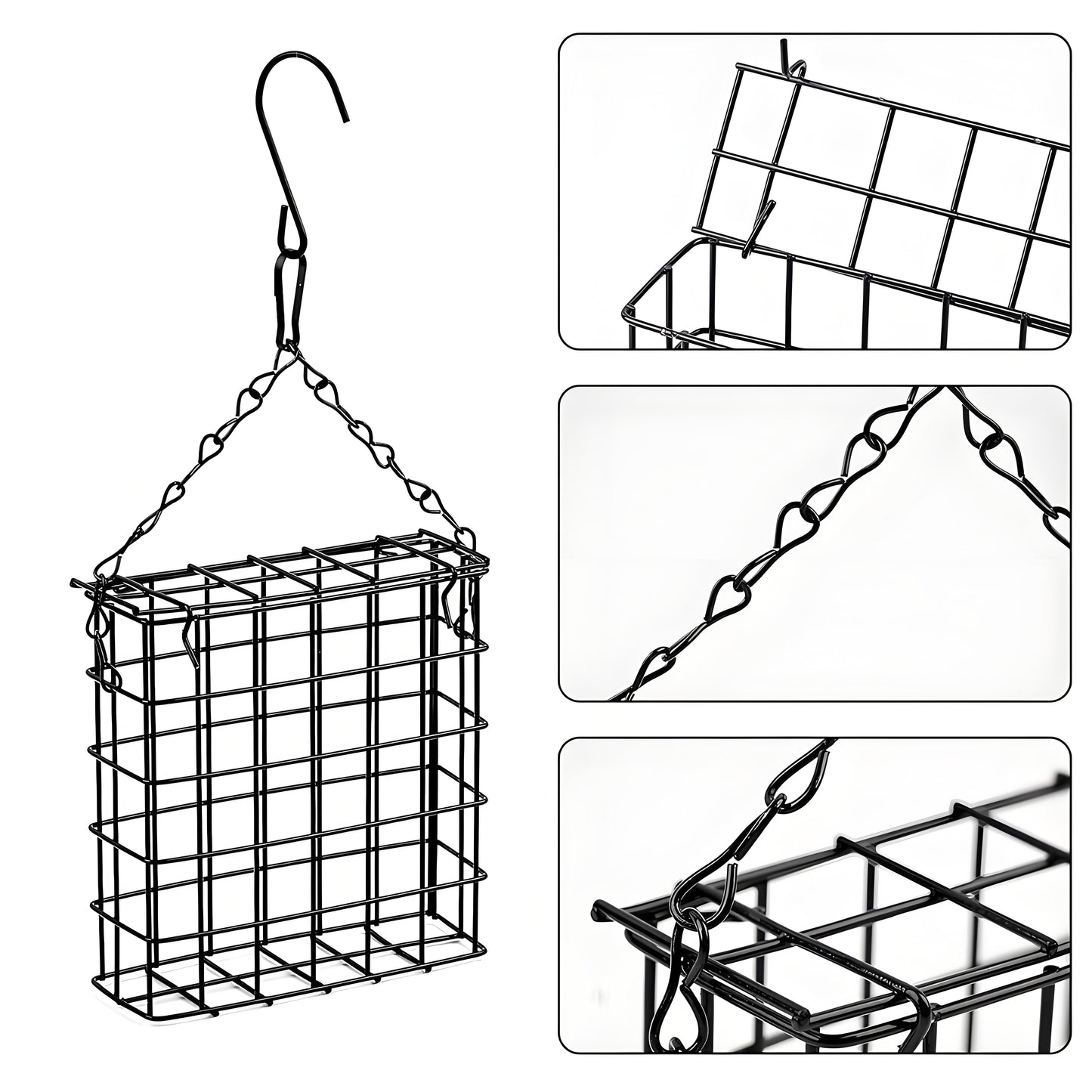 Rywell Hanging Suet Bird Feeder for Outdoors – Metal Suet Cage Feeder for Wild Birds, Single Suet Cake Capacity, Backyard Garden Bird Feeder
