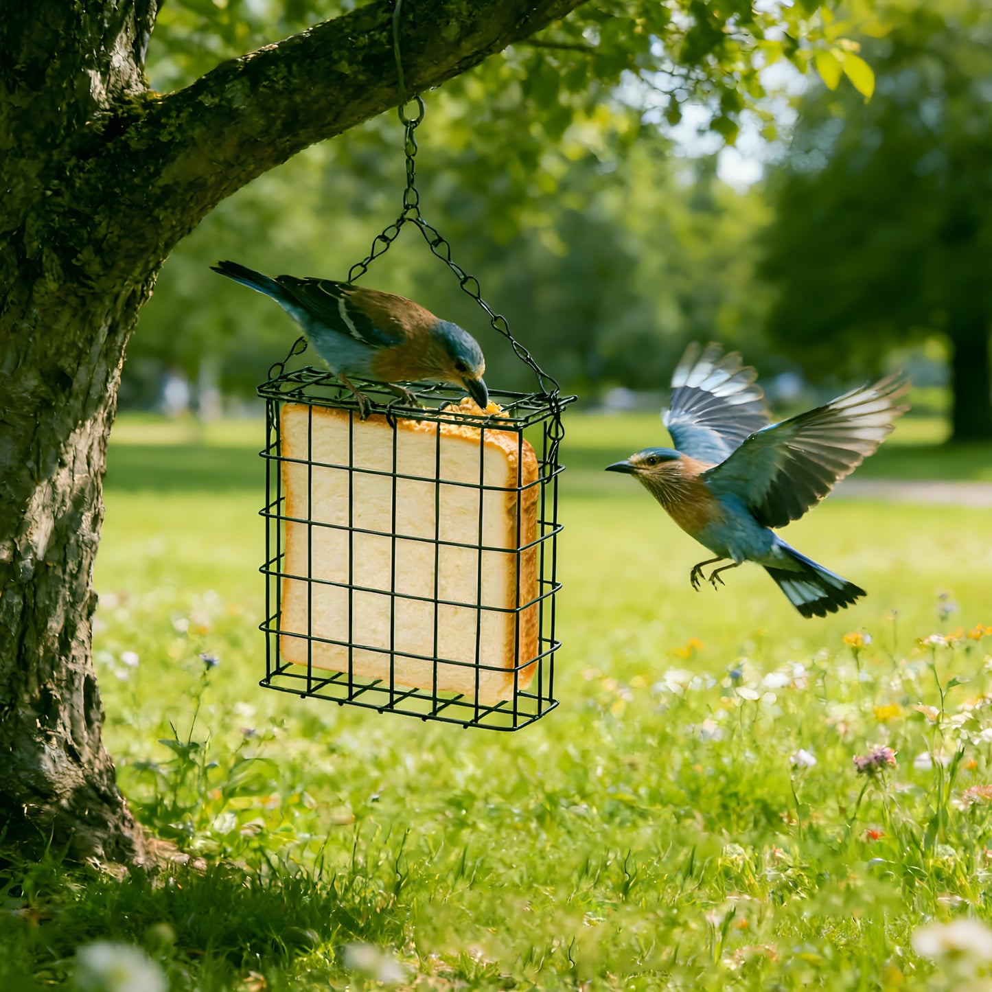 Rywell Hanging Suet Bird Feeder for Outdoors – Metal Suet Cage Feeder for Wild Birds, Single Suet Cake Capacity, Backyard Garden Bird Feeder