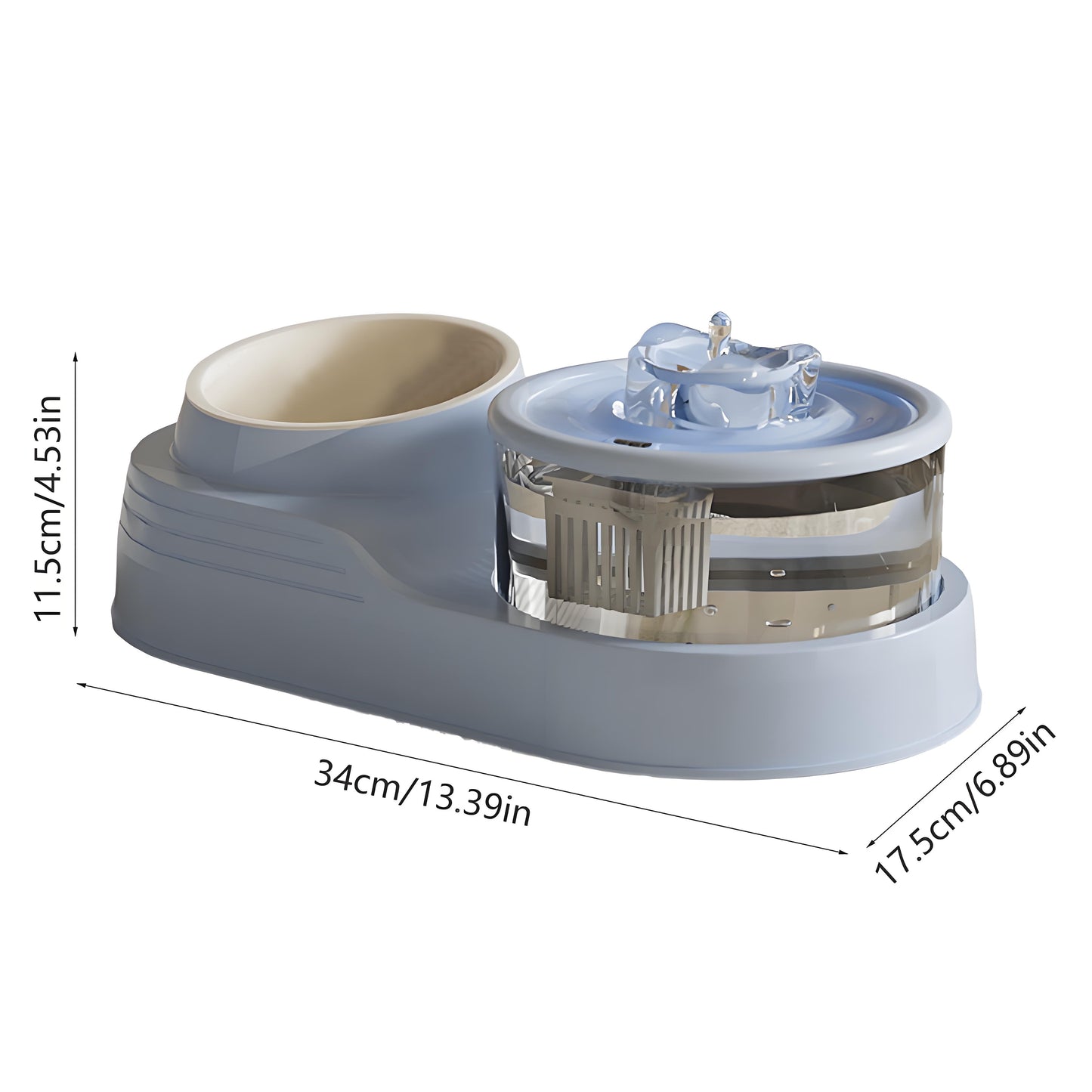 Rywell Automatic Cat Water Fountain with Food Bowl, 2-in-1 Pet Feeder and Water Dispenser, Splash-Free Anti-Slip Cat Drinking Fountain for Cats & Small Dogs