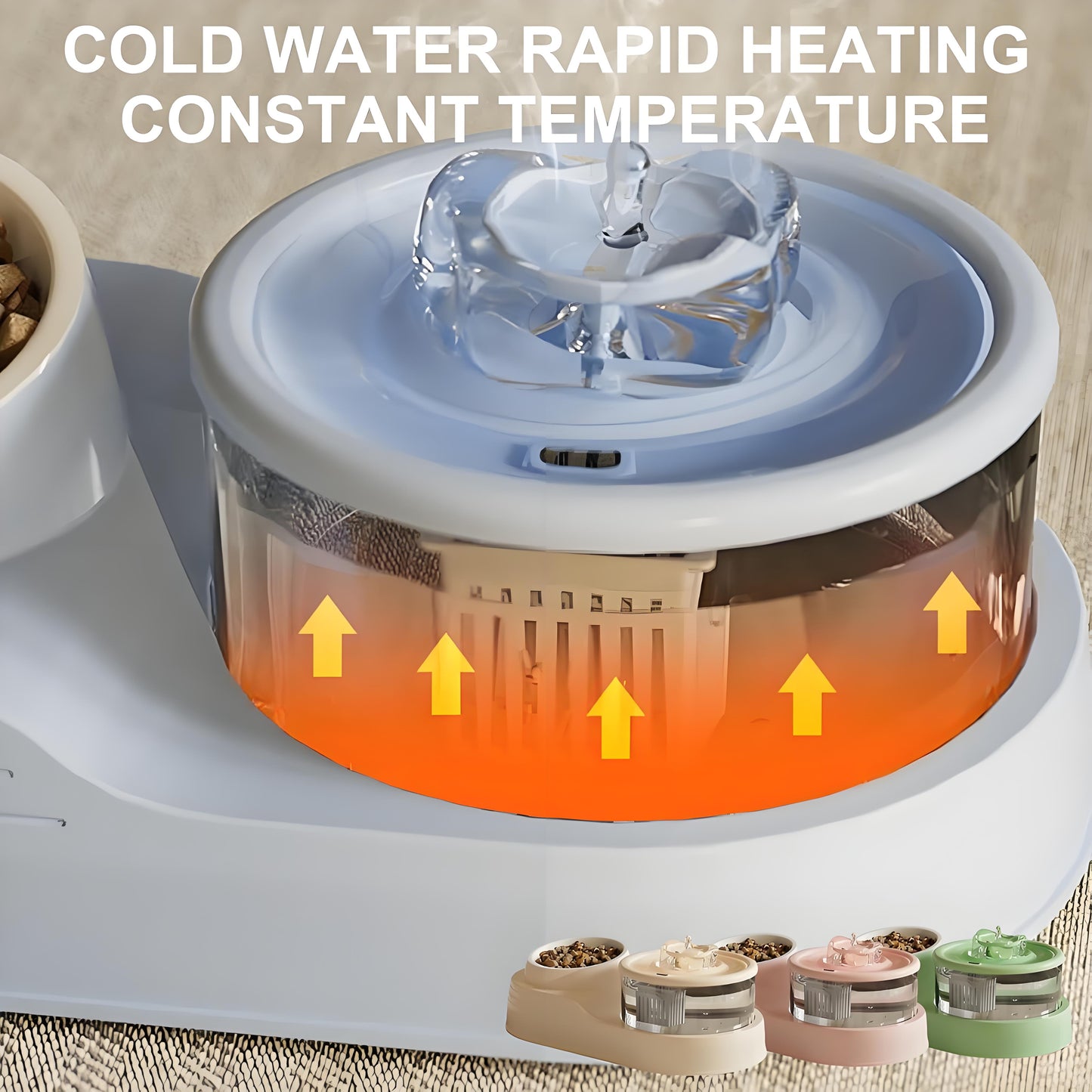 Rywell Automatic Cat Water Fountain with Food Bowl, 2-in-1 Pet Feeder and Water Dispenser, Splash-Free Anti-Slip Cat Drinking Fountain for Cats & Small Dogs