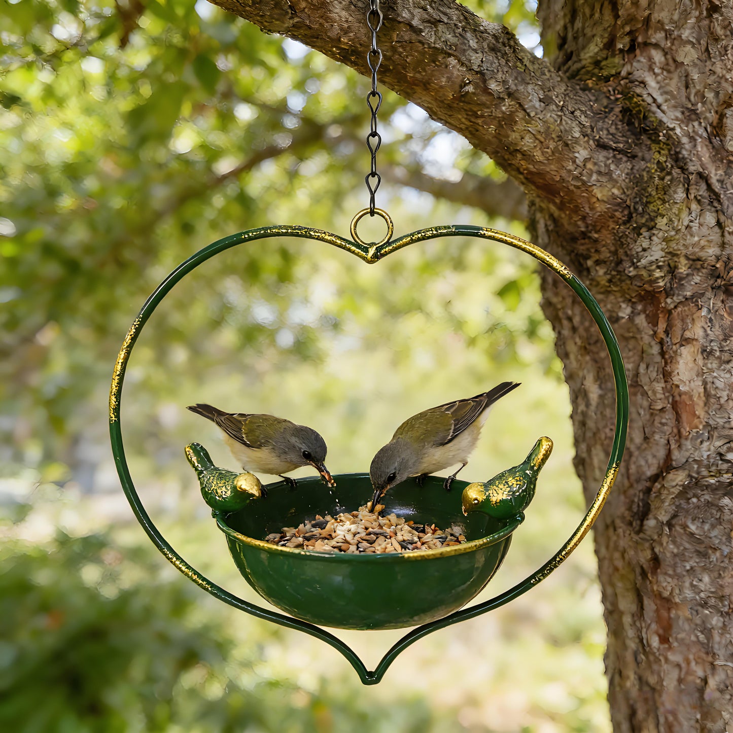 Rywell Decorative Heart-Shaped Hanging Bird Feeder – Wide Opening Metal Bird Feeder for Outdoor Garden & Wild Birds
