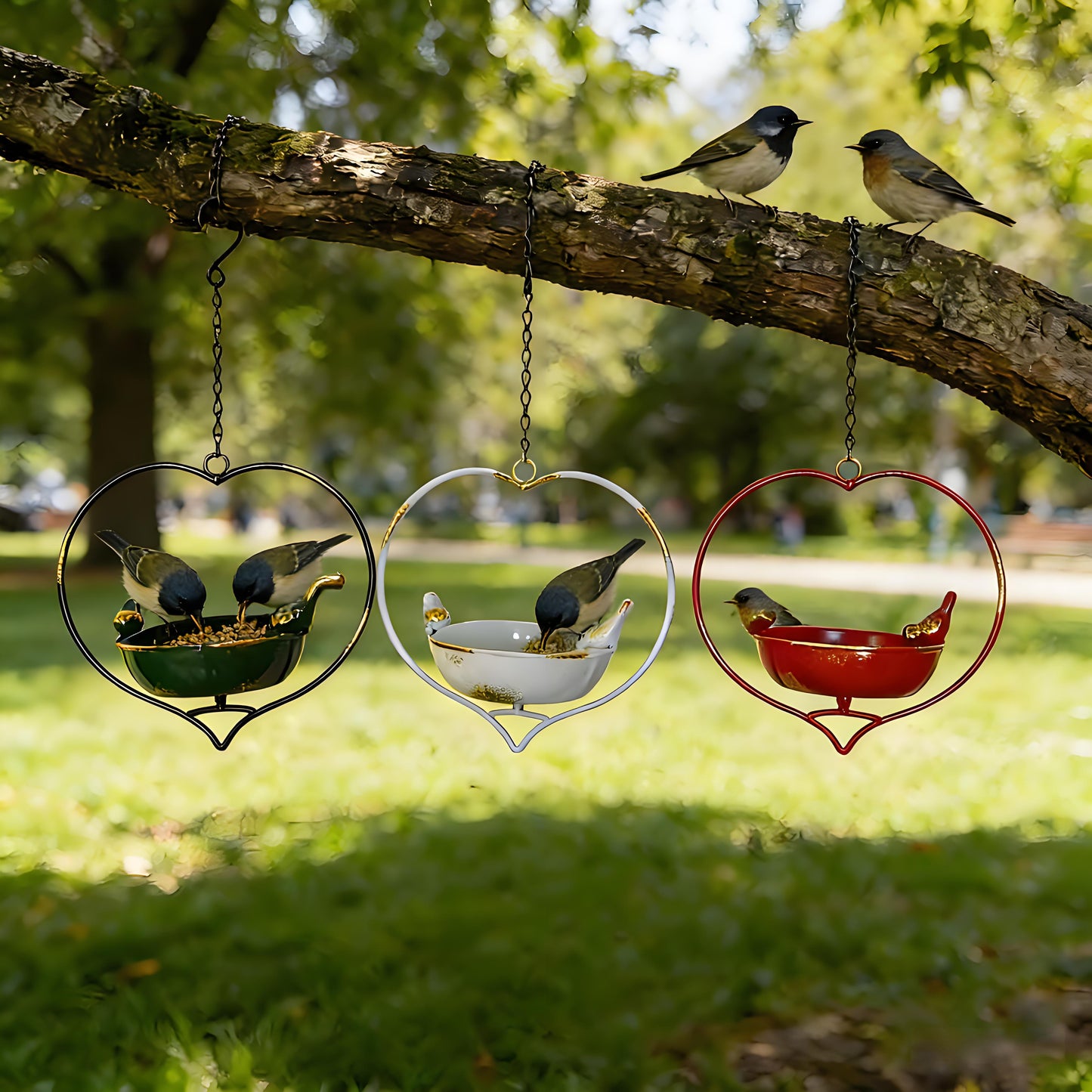 Rywell Decorative Heart-Shaped Hanging Bird Feeder – Wide Opening Metal Bird Feeder for Outdoor Garden & Wild Birds