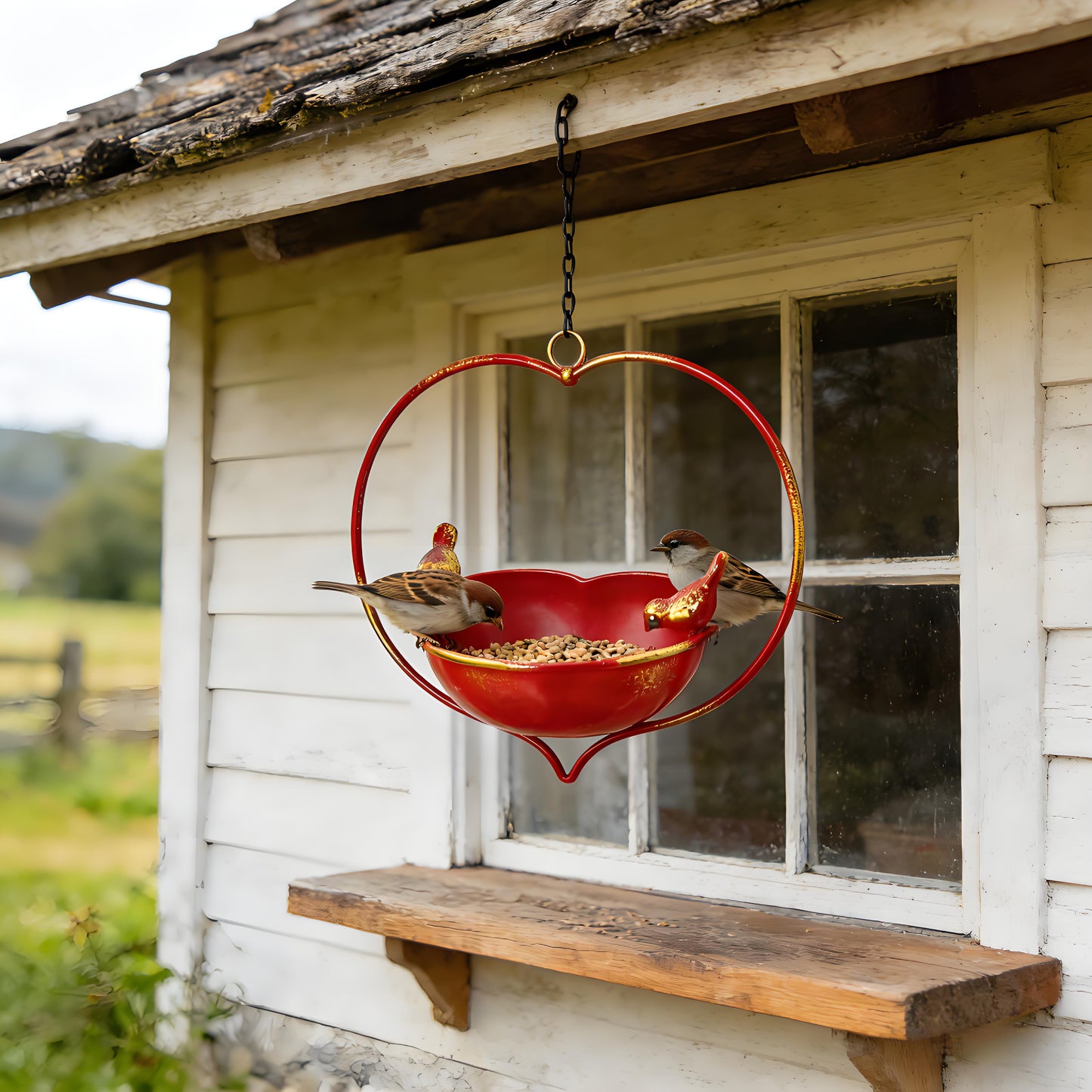 Rywell Decorative Heart-Shaped Hanging Bird Feeder – Wide Opening Metal Bird Feeder for Outdoor Garden & Wild Birds