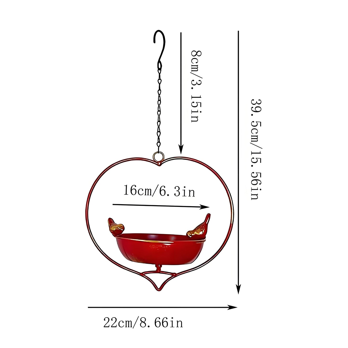 Rywell Decorative Heart-Shaped Hanging Bird Feeder – Wide Opening Metal Bird Feeder for Outdoor Garden & Wild Birds