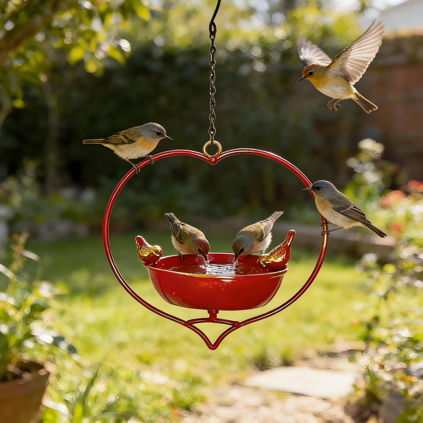 Rywell Decorative Heart-Shaped Hanging Bird Feeder – Wide Opening Metal Bird Feeder for Outdoor Garden & Wild Birds