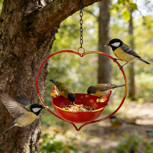 Rywell Decorative Heart-Shaped Hanging Bird Feeder – Wide Opening Metal Bird Feeder for Outdoor Garden & Wild Birds