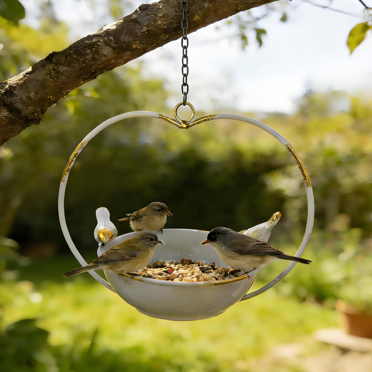 Rywell Decorative Heart-Shaped Hanging Bird Feeder – Wide Opening Metal Bird Feeder for Outdoor Garden & Wild Birds