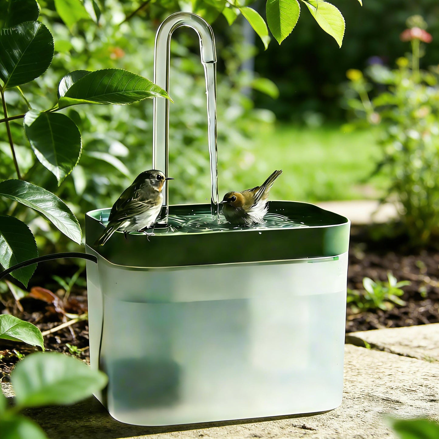 Rywell 1.5L Automatic Bird Bath Fountain with Filter, Electric Mute Water Dispenser for Birds & Pets, Outdoor Garden Bird Water Feeder