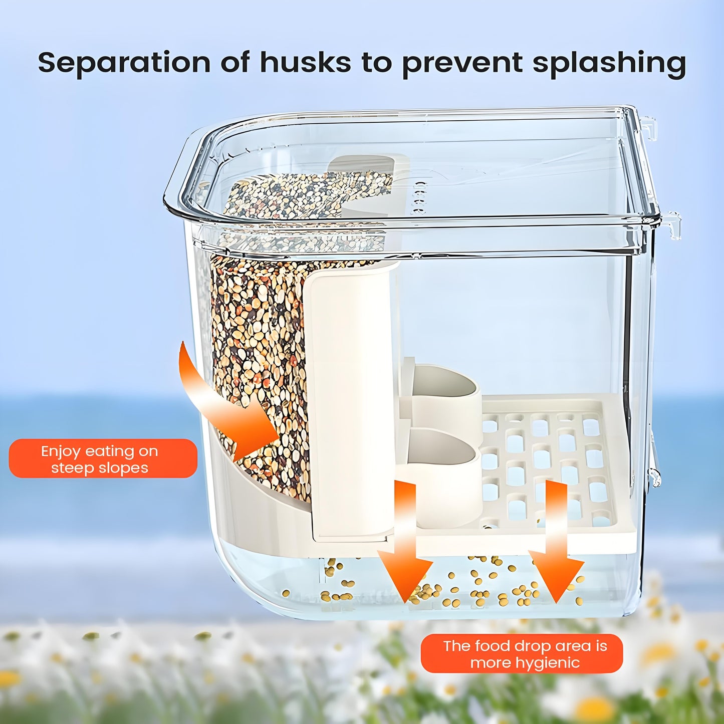 Rywell Automatic Bird Feeder for Cage, Transparent No-Mess Hanging Food Dispenser for Cockatiel, Parakeet, Finch & Small Birds