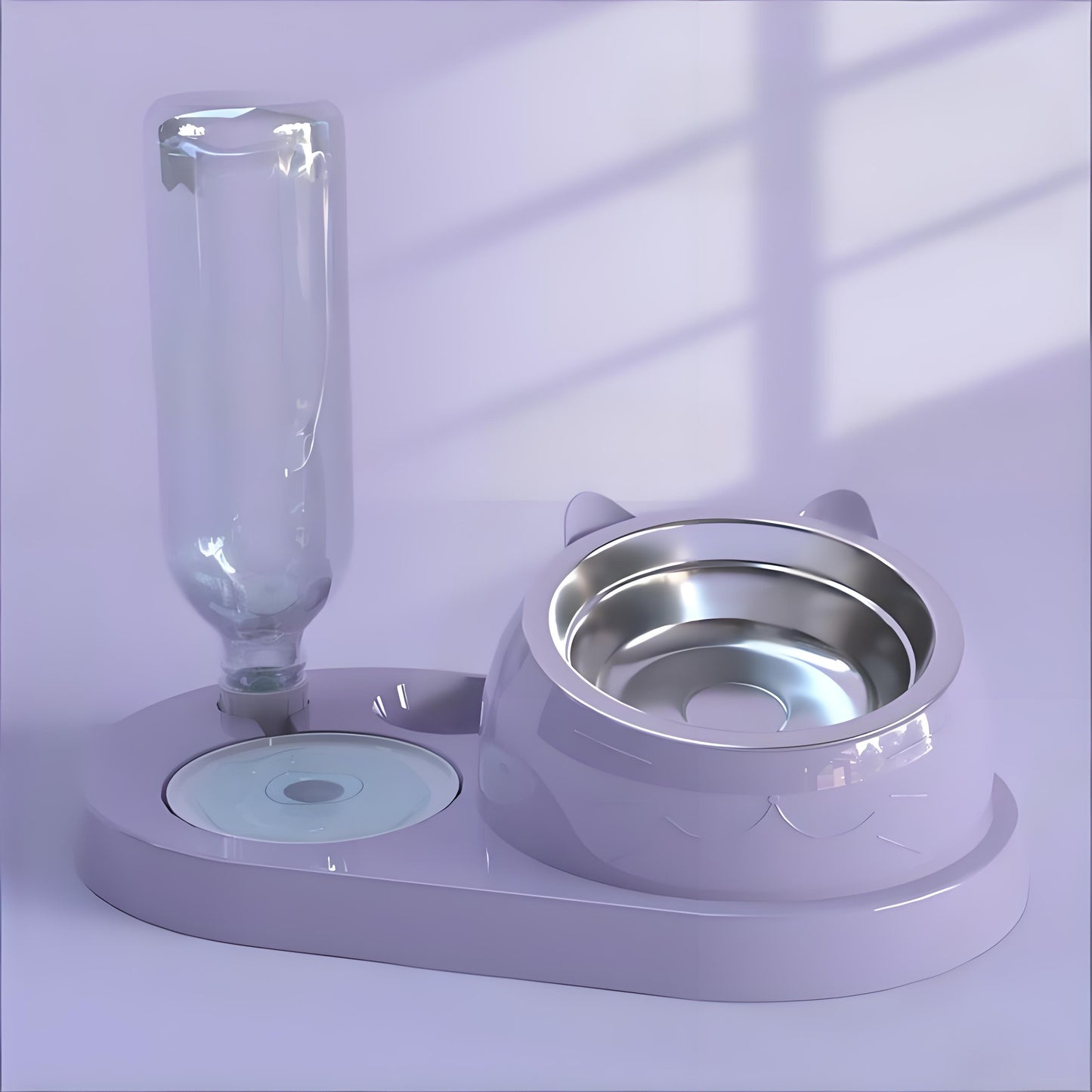 Rywell 2-in-1 Raised Cat Bowl Set with Gravity Water Dispenser, 15° Tilted Elevated Pet Feeder for Cats & Dogs, Anti-Spill Neck Protection Feeding Station