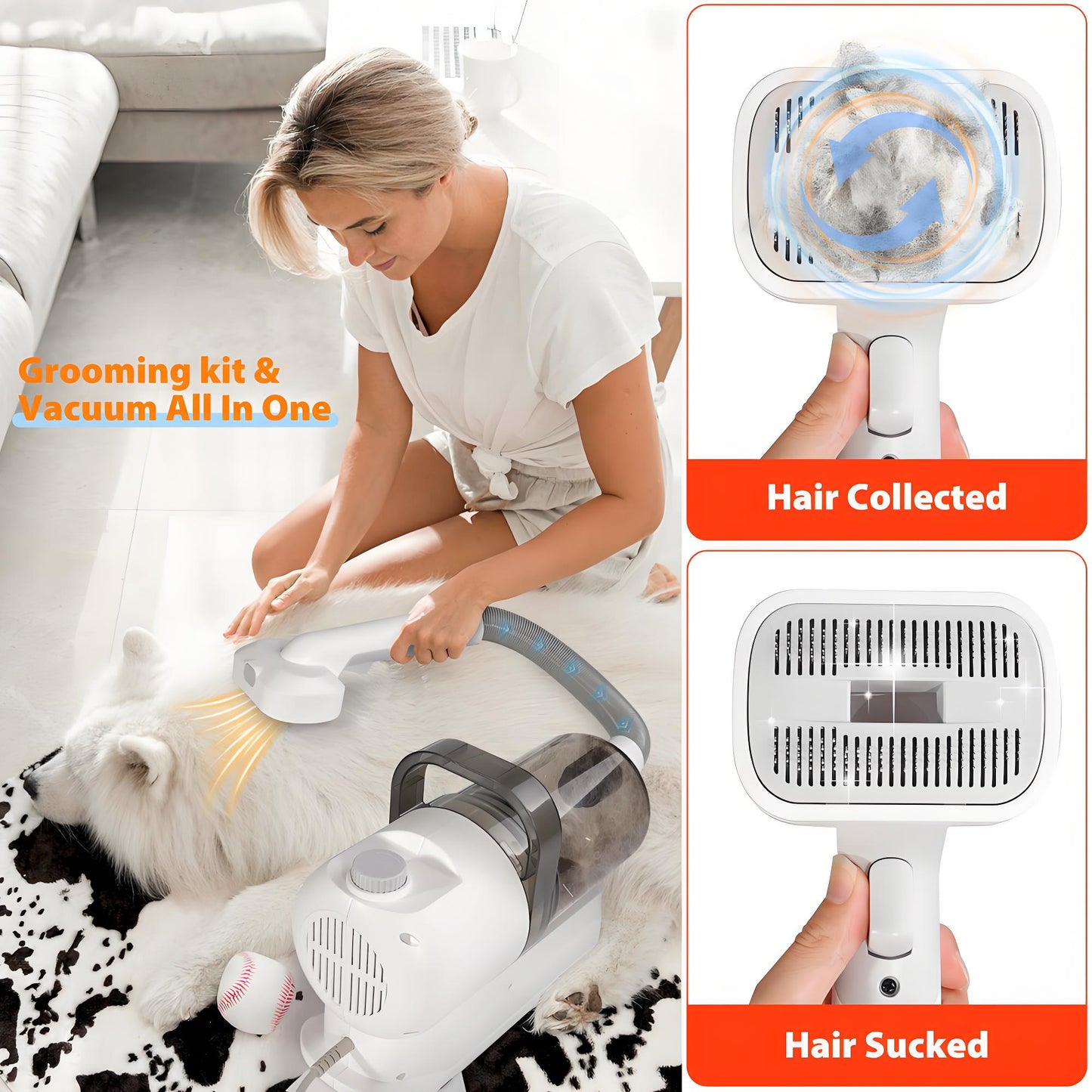 Rywell Pet Grooming Vacuum Kit for Dogs & Cats – Hair Clipper, Shedding Brush & Low Noise Pet Hair Remover