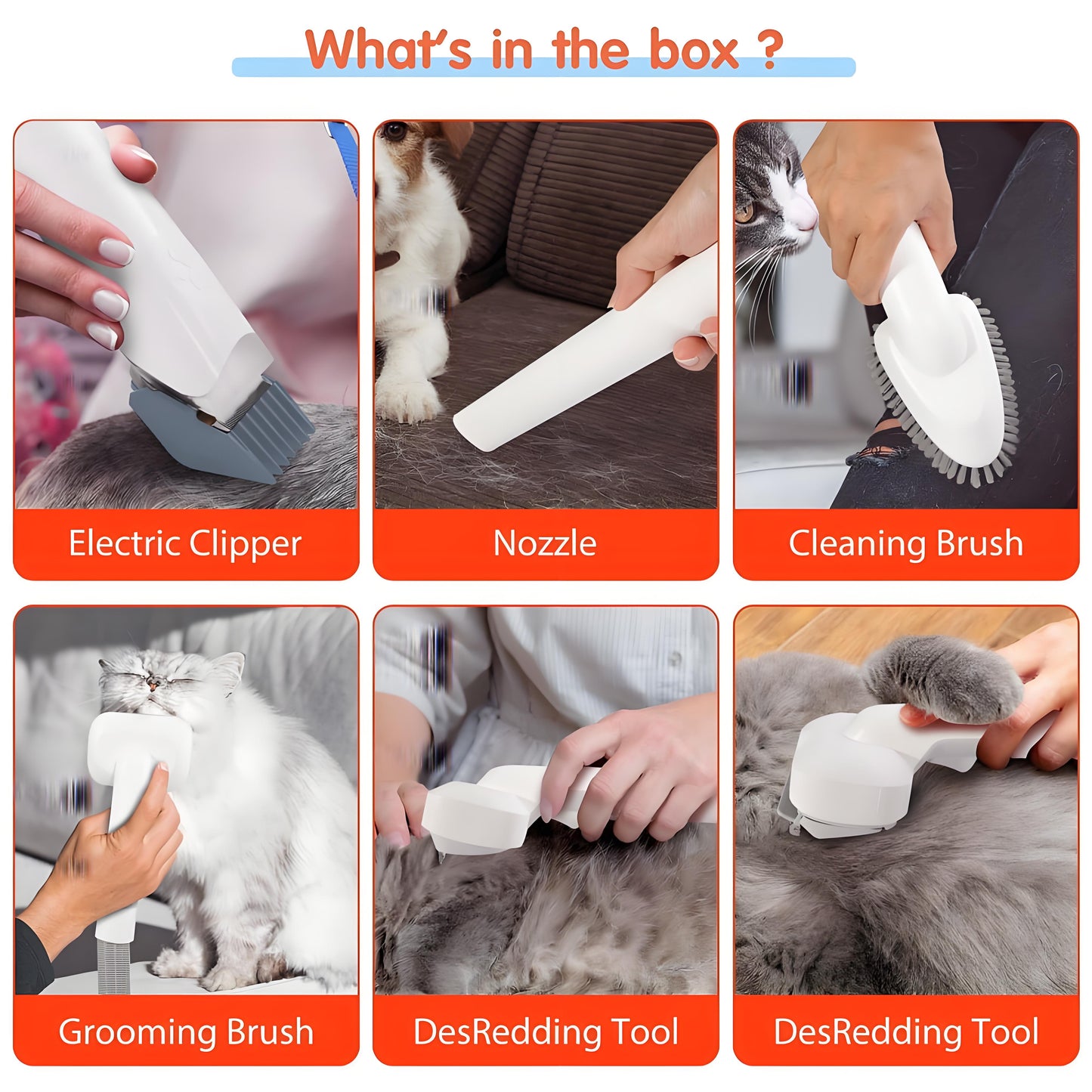 Rywell Pet Grooming Vacuum Kit for Dogs & Cats – Hair Clipper, Shedding Brush & Low Noise Pet Hair Remover