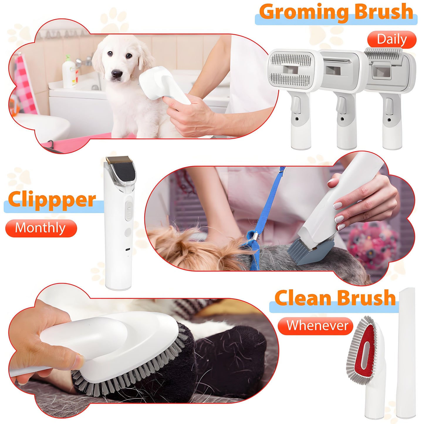 Rywell Pet Grooming Vacuum Kit for Dogs & Cats – Hair Clipper, Shedding Brush & Low Noise Pet Hair Remover