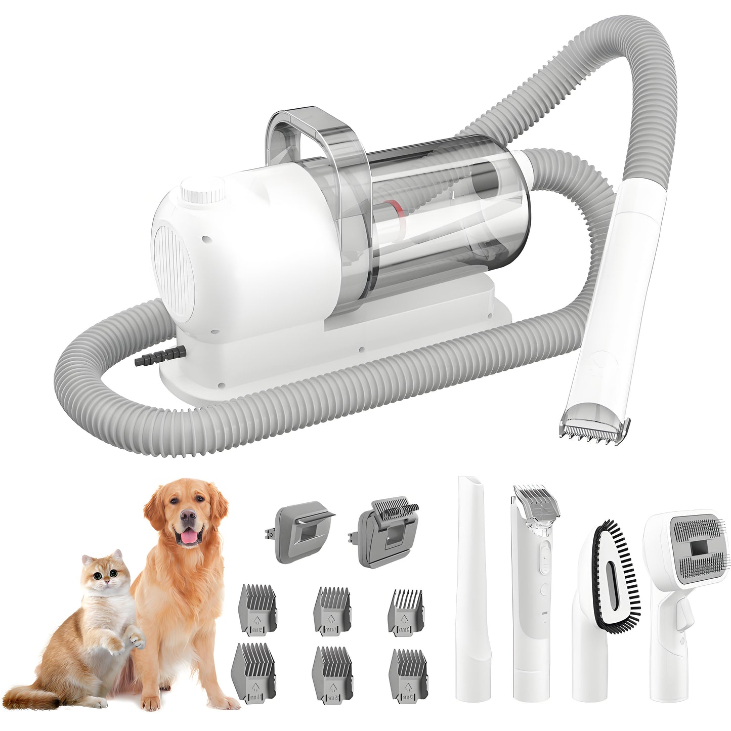 Rywell Pet Grooming Vacuum Kit for Dogs & Cats – Hair Clipper, Shedding Brush & Low Noise Pet Hair Remover