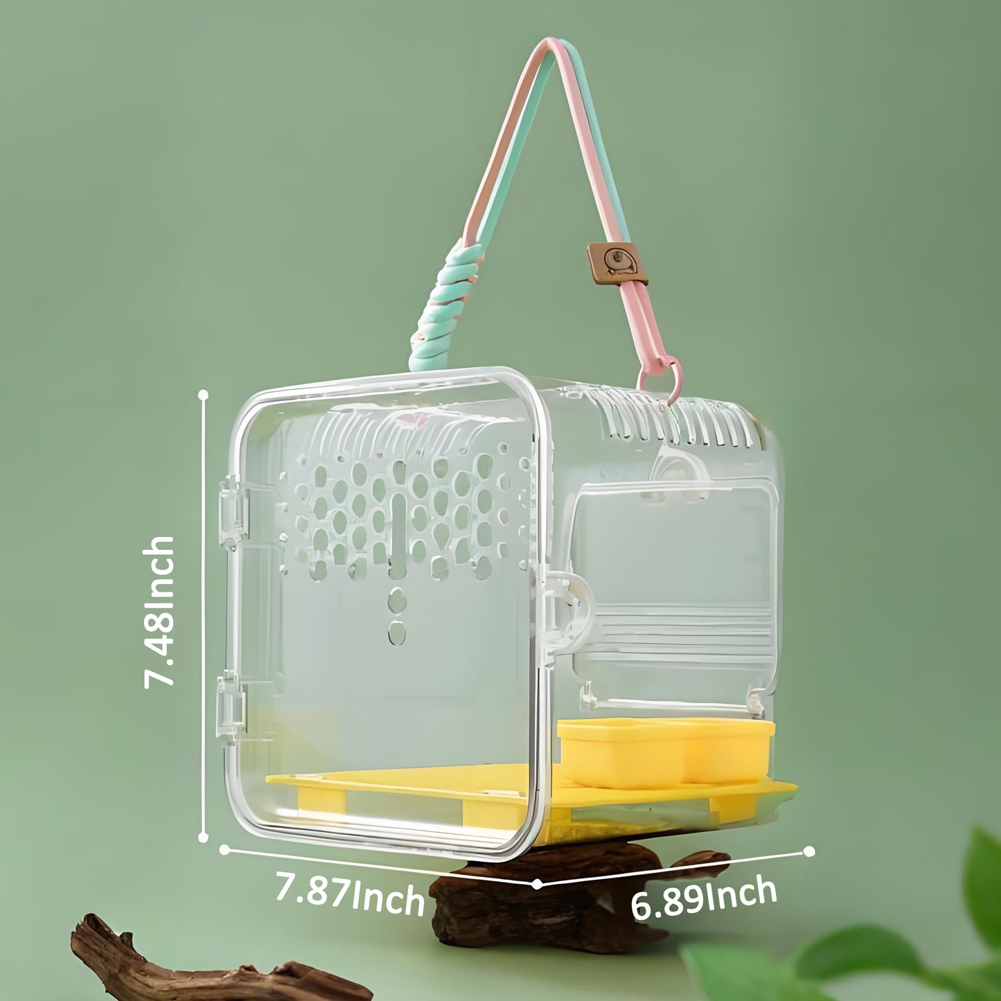 Rywell Portable Clear Bird Carrier with Built-in Feeding & Water System, Breathable Travel Cage for Parrot, Budgie, Cockatiel & Small Pets