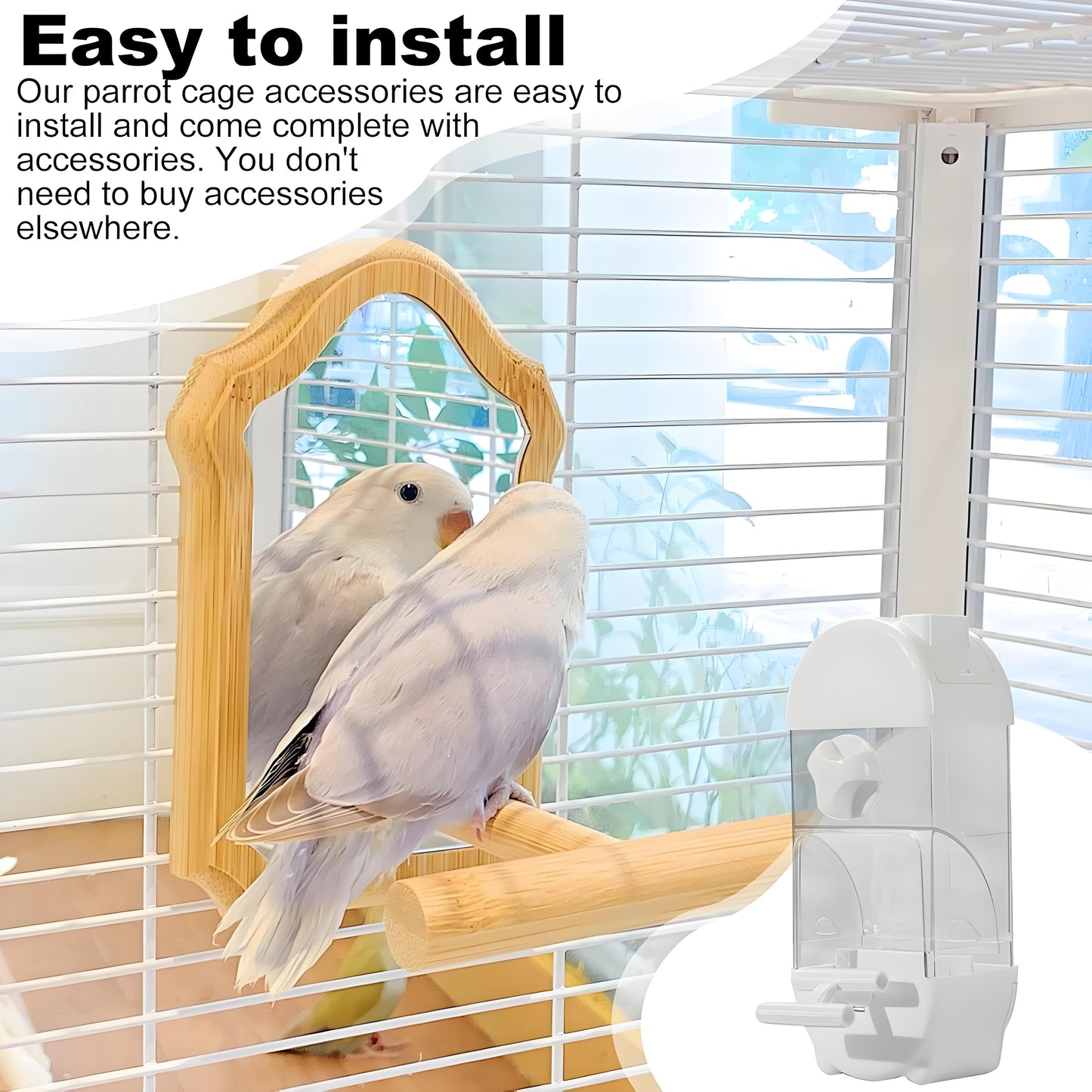 Rywell Smart Automatic Bird Feeder with Clear Large Capacity, Anti-Spill Design for Parakeets – Food & Water Dispenser