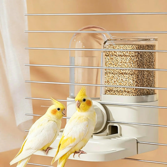 Rywell 2-in-1 Bird Feeder & Water Dispenser for Parrots, Cockatiels, Lovebirds & Mynah – Automatic Gravity Bird Cage Water Bottle & Feeding Station for Small Pet Birds