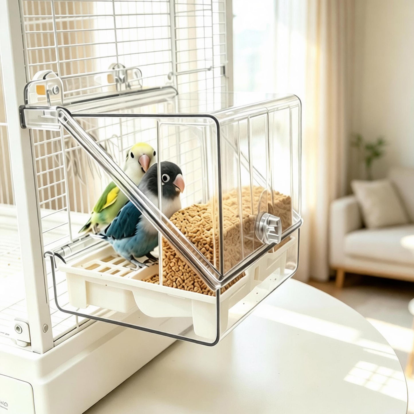 Rywell Transparent Acrylic Bird Bath & Feeder – 2-in-1 Hanging Bird Cage Accessory for Parrots, Budgies, Conures, Lovebirds, Cockatiels, Finches & Canaries