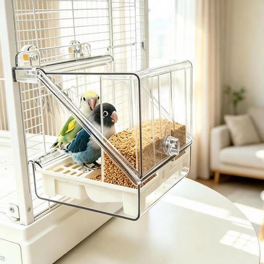 Rywell Transparent Acrylic Bird Bath & Feeder – 2-in-1 Hanging Bird Cage Accessory for Parrots, Budgies, Conures, Lovebirds, Cockatiels, Finches & Canaries