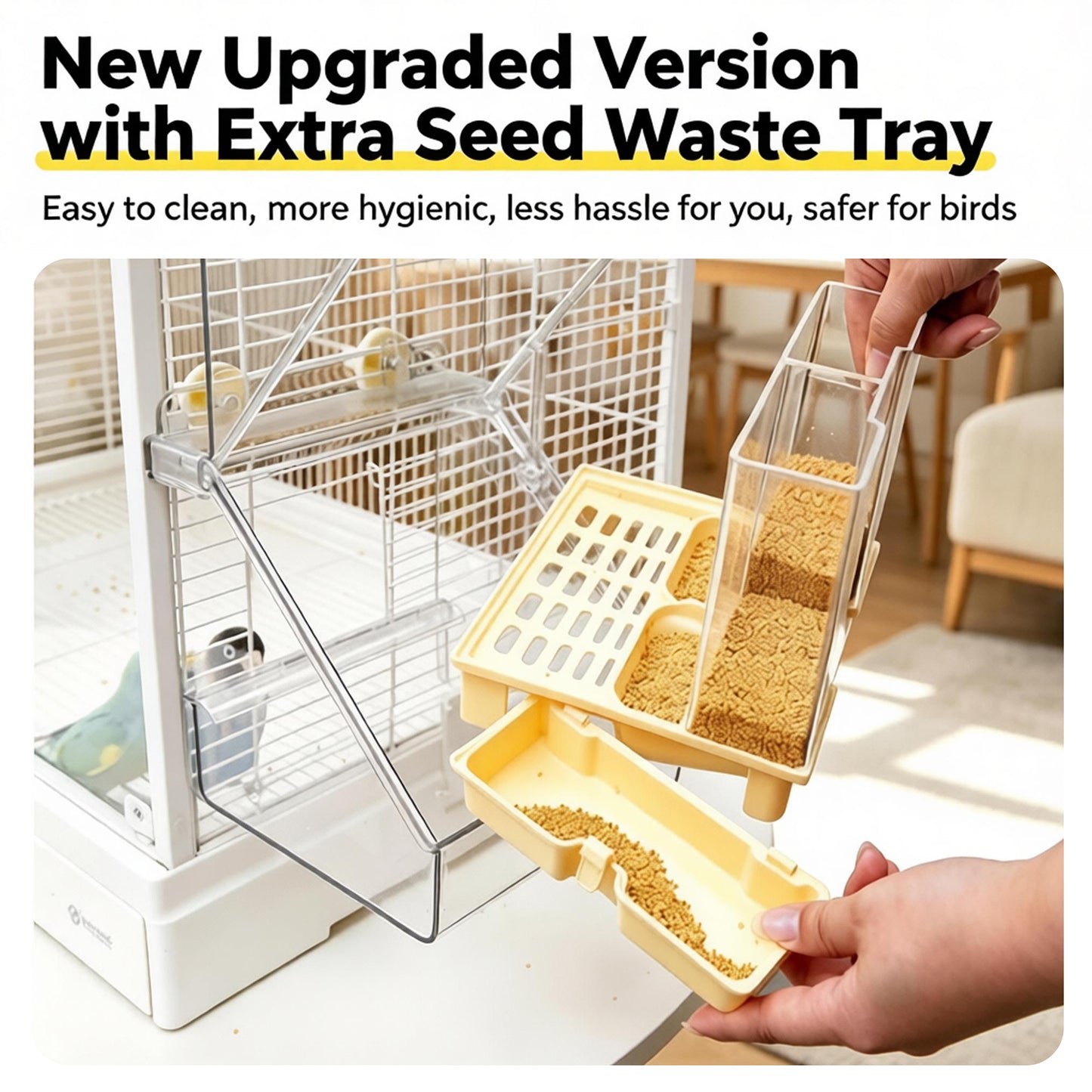 Rywell Transparent Acrylic Bird Bath & Feeder – 2-in-1 Hanging Bird Cage Accessory for Parrots, Budgies, Conures, Lovebirds, Cockatiels, Finches & Canaries