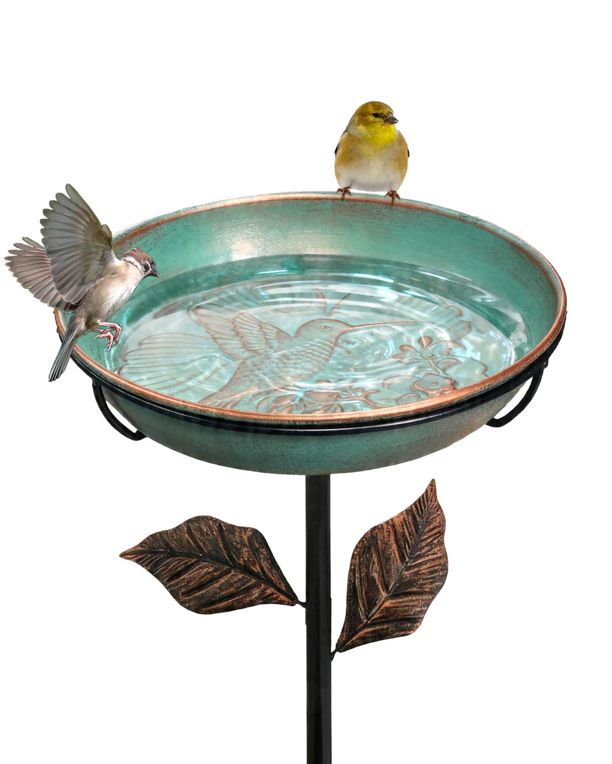 Habwell Metal Bird Bath for Outside 12" Bowl – Hummingbird Embossed Garden Birdbath with Stake | Removable Bowl, Rust Resistant Outdoor Water Bowl for Small Birds, 36" Yard Lawn Decor