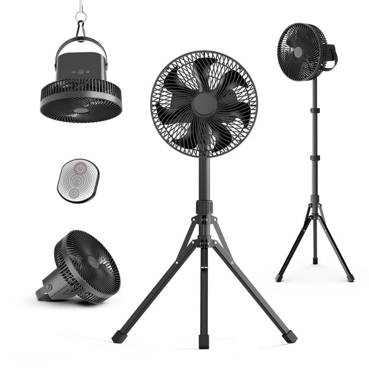 Rywell 10in Folding Oscillating Fan, 10000mAh Battery Operated Standing Fan with Detachable Tripod & Remote, Adjustable Height 28-47’’, 4 Speed Pedestal Fan for Bedroom Office Beach Camping